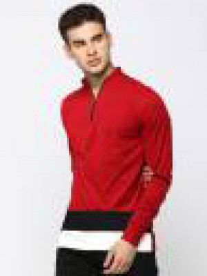 Jump Cuts  Color Block Men Turtle Neck Red T-Shirt