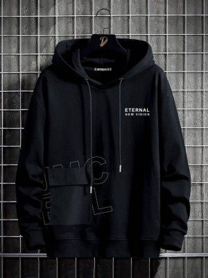 Jump Cuts  Men Typography Hooded Neck White, Black T-Shirt