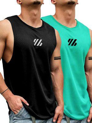 Jump Cuts Mens Printed Sleeveless Polyester Yellow Slim Fit Vest