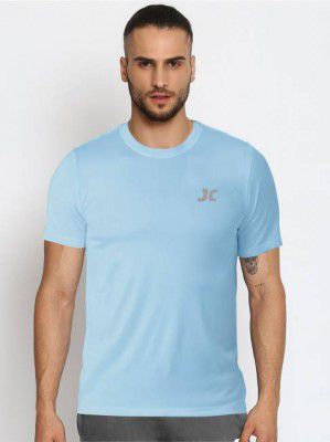 Jump Cuts Pack of 2 Solid Men Round Neck Blue T-Shirt