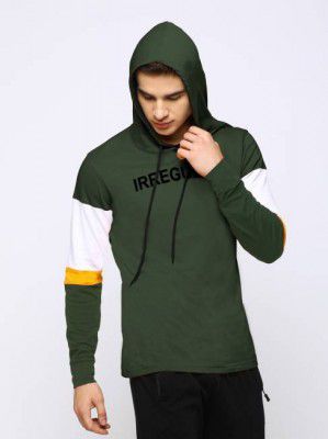 Jump Cuts  Printed Men Hooded Neck Green, White, Yellow T-Shirt