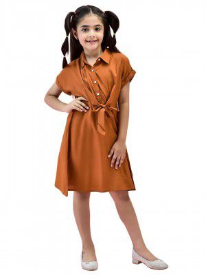 Juniper Fuchsia Rayon Solid Shirt Dress with Front Tie-Up for Girls