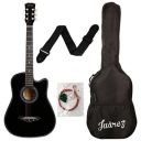 Juârez Acoustic Guitar, 38 Inch Cutaway, 038C with Bag, Strings, Pick and Strap, Black...