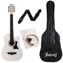 Juârez JRZ38C/WH 6 Strings Acoustic Guitar 38 Inch Cutaway, Right Handed, White with Bag, Strings, Picks and Strap...