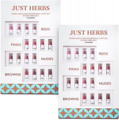 Just Herbs Ayurvedic Lipstick Micro-Mini Kit - 16 Shades Pack Of 2 (Multicolor, 14 g)