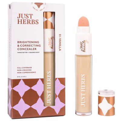 Just Herbs Concealer for Face Makeup With Liquorice Root Dewy Finish, Full Coverage Ultra Blendable Dark Circle Spot Brightning and Correcting Concealer 6ml