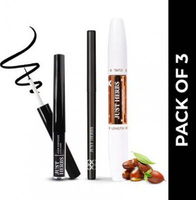 Just Herbs Eye Make Up Essentials Combo Pack of 3 | Kajal, Eyeliner, Mascara  (Black, 30 g)