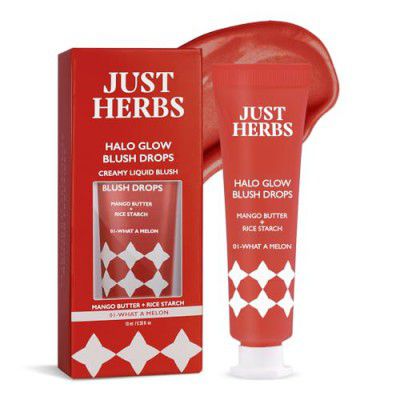 Just herbs Halo Glow Drop Blush Mango Butter + Rice Starch, Weightless Creamy Liquid Blush - 10 ml (What A Melon)