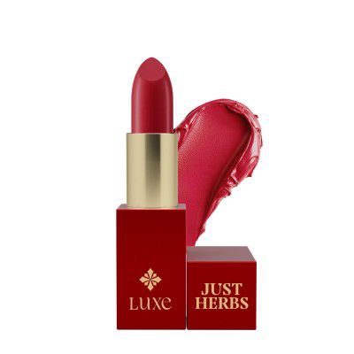 Just Herbs Luxe Satin Melt High Shine Lipstick | Luxury Makeup | Ayurvedic Formula | Long Lasting Shine | Ayurvedic Lipstick – 4 gm (09 SEARING SCARLET)