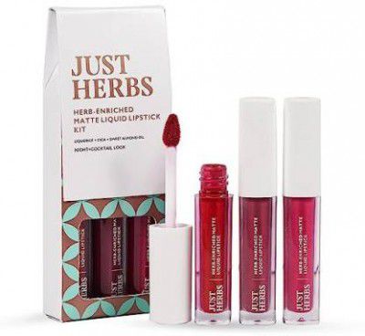 Just Herbs Matte Liquid Lipstick Kit Set Of 3 With Sweet Almond Oil&nbsp;&nbsp;(MULTICOLOUR, 6 ml)