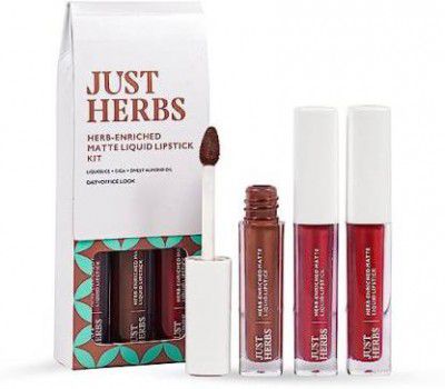 Just Herbs Matte Liquid Lipstick Kit Set Of 3 With Sweet Almond Oil  (Pink, 6 ml)