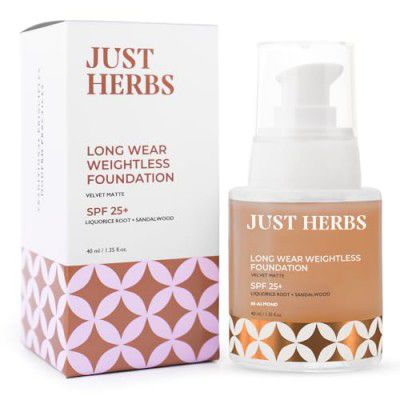 Just Herbs Medium to Full Coverage Liquorice Root and Sandalwood Longwear Weightless Foundation for Face Makeup - 40 ml