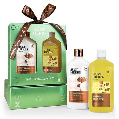 Just Herbs Saffrom Malai Body Milk And Vitamin-C Body Wash, Body Brightening Hydraclean Kit - Combo Gift Set (2 x 300ml)
