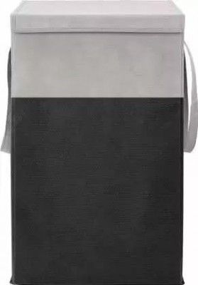 Just Mart Folding Laundry Basket, Large Laundry Hamper With Lid & Handles, Collapsible Freestanding Clothes Hamper, Storage Basket for Bedroom, Bathroom, Dorm - 75L (Pack of 1, Black & Grey)