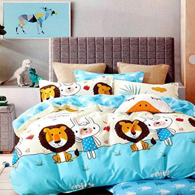 Just Muralidhar & Sons Glace Cotton Double Bedsheet with Two Pillow Cover for Home, Bedroom, Kids Bedsheet (90 x 100 Inch, Multi Color 1)