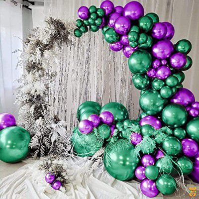 Just Party 25Pcs Purple & 25Pcs Green Metallic Chrome Balloons (Pack of 50)