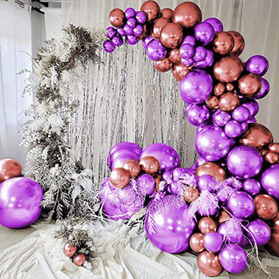 Just Party 25Pcs Rose Gold & 25Pcs Purple Metallic Chrome Balloons For Party Decorations (Pack of 50)