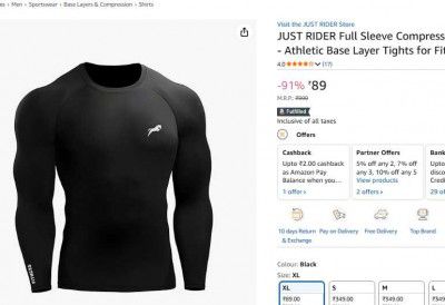 JUST RIDER Full Sleeve Compression T-Shirt - Athletic Base Layer Tights for Fitness