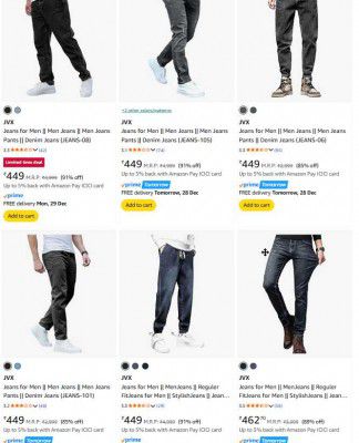 Upto 92% OFF - JVX Jeans Starts at Rs.400 | For Men