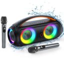 JYX Boat Karaoke Speaker with Dual Microphones and Dazzling Light Speaker, IPX5 Waterproof Bluetooth Party Speakers with Remote Control for Outdoor,Portable Boombox Soundbar Support AUX/TF Card/TWS...