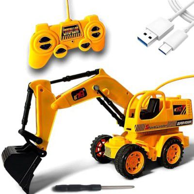 K D Super Power Remote Control Yellow JCB Construction Toy with Lights Movable Digging