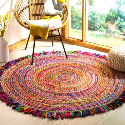 K KMDD Brand - Jute Cotton RED Carpet Round (5 * 5 Ft)