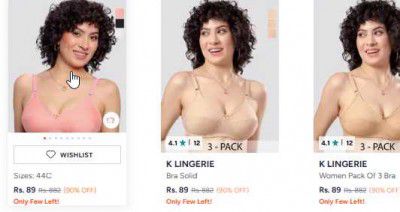 K Lingerie Women Bra Pack of 3 @ 89/- 