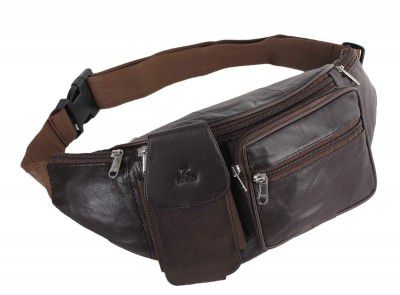 K London Stylish Real Leather Brown Waist Bag Elegant Style Travel Pouch Passport Holder with Adjustable Strap (1276_BRN)
