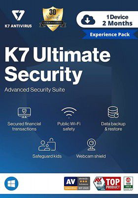 K7 Ultimate Security Antivirus Software 2022 |1 Device, 2 Months Experience Pack | Threat Protection,Internet Security,Data Backup,Mobile Protection|Windows laptop,PC, Mac,Phones,Tablets 2 hr email De
