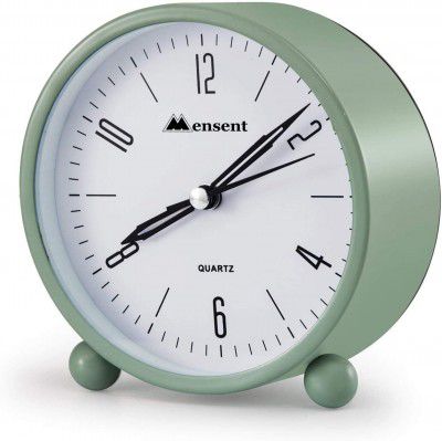 Kadio Alarm Clock.Mensent 4 inch Round Silent Analog Alarm Clock (Green)