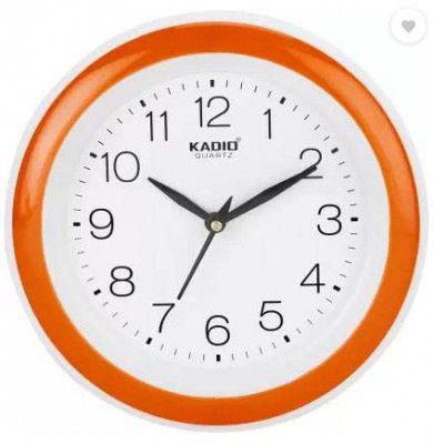 Kadio Analog 20 cm X 20 cm Wall Clock (Orange with Glass, Standard)