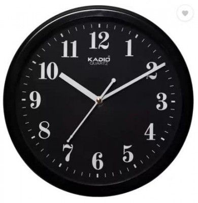 Kadio Analog 24.5 cm X 24.5 cm Wall Clock (Black, with Glass, Standard)