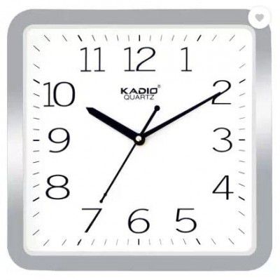 Kadio Analog 25 cm X 25 cm Wall Clock (Silver, with Glass, Standard)