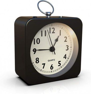 Kadio Battery Operated Alarm Clock with Square Metal Case,No Ticking Analog Quartz, Simple Operation for Bedroom/Travel/Desk/Kids (Black)