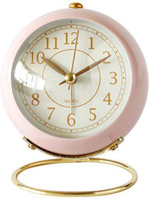 Kadio Small Table Clocks, Classic Non-Ticking Tabletop Alarm Clock (Pink)