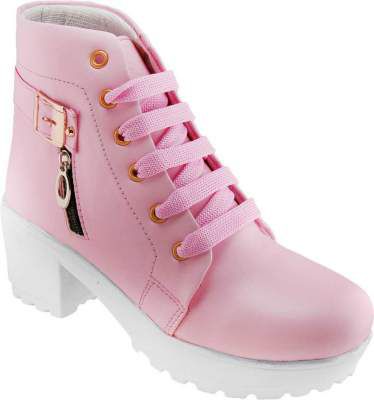 KADY Leather Casual Stylish Look Boots Shoes Boots For Women (Pink)