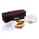 Kaiserhoff 2 Pcs Square Glass Lunch Box Set with Lunch Bag, 320 ml, Clear...