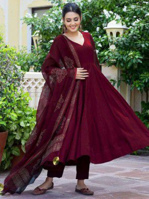 KALINI Anarkali Kurta With Trousers & Dupatta