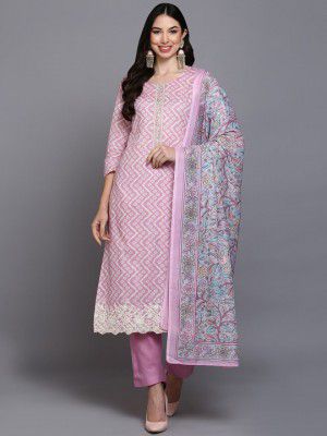 KALINI Bandhani Printed Thread Work Kurta & Trousers With Dupatta