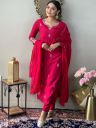 KALINI Ethnic Motifs Embroidered Thread Work Detail Straight Kurta & Trousers With Dupatta...