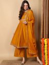 KALINI Floral Embroidered Empire Mirror Work Anarkali Kurta With Palazzos & Dupatta...
