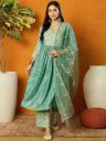 KALINI Floral Embroidered Pleated Thread Work Kurta with Palazzos & Dupatta...