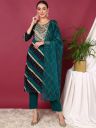 KALINI Leheriya Printed Regular Sequinned Kurta With Trousers & Dupatta...