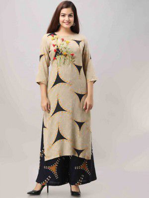 KALINI Women Beige Embroidered Kurta with Palazzos