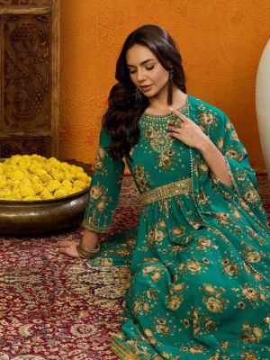 KALINI Women Floral Embroidered Empire Sequinned Kurta with Trousers & With Dupatta
