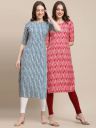 KALINI Women Pack of 2 Geometric Printed Crepe Kurtas...