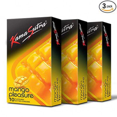 KamaSutra Mango Pleasure Flavored Condoms,Dotted for Extra Stimulation, 10 Count, Pack of 3