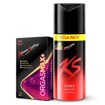 KamaSutra Spark Deodorant Mega Pack 220 ml and Orgasmax+ Condoms - 10 Count