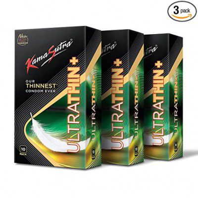 KamaSutra Ultra Thin+ Condoms, Clear, 10 Count, Pack of 3