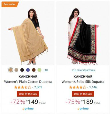 KANCHNAR Women's Cotton Dupattas Starting at ₹149
